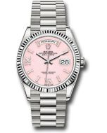  *Pre-Owned* Rolex White Gold Day-Date 36 Watch - Fluted Bezel - Pink Opal Diamond Hour Marker Dial - President Bracelet