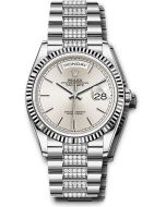 *Pre-Owned* Rolex White Gold Day-Date 36 Watch - Fluted Bezel - Silver Index Dial - Diamond President Bracelet