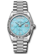 *Pre-Owned* Rolex White Gold Day-Date 36 Watch - Fluted Bezel - Turquoise Diamond Index Roman 9 Dial - Diamond President Bracelet