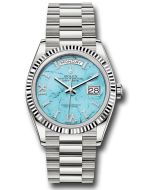  *Pre-Owned* Rolex White Gold Day-Date 36 Watch - Fluted Bezel - Turquoise Diamond Index Roman 9 Dial - President Bracelet