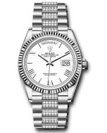  *Pre-Owned* Rolex White Gold Day-Date 36 Watch - Fluted Bezel - White Roman Dial - Diamond President Bracelet