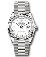  *Pre-Owned* Rolex White Gold Day-Date 36 Watch - Fluted Bezel - White Roman Dial - President Bracelet