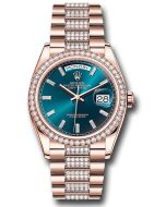  *Pre-Owned* Rolex Everose Gold Day-Date 36 Watch - Diamond Bezel - Blue-Green Dial - Diamond President Bracelet