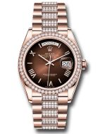  *Pre-Owned* Rolex Everose Gold Day-Date 36 Watch - Diamond Bezel - Brown OmbrÃ© Roman Dial - Diamond President Bracelet