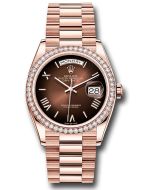  *Pre-Owned* Rolex Everose Gold Day-Date 36 Watch - Diamond Bezel - Brown OmbrÃ© Roman Dial - President Bracelet