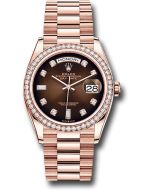 *Pre-Owned* Rolex Everose Gold Day-Date 36 Watch - Diamond Bezel - Brown OmbreÂ´ Diamond Dial - President Bracelet