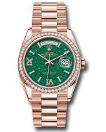  *Pre-Owned* Rolex Everose Gold Day-Date 36 Watch - Diamond Bezel - Green Aventurine Diamond Index Roman 9 Dial - President Bracelet