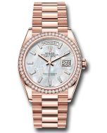 *Pre-Owned* Rolex Everose Gold Day-Date 36 Watch - Diamond Bezel - White Mother-Of-Pearl Dial - President Bracelet