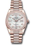 *Pre-Owned* Rolex Everose Gold Day-Date 36 Watch - Diamond Bezel - White Mother-Of-Pearl Diamond Dial - Diamond President Bracelet
