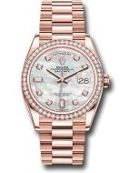  *Pre-Owned* Rolex Everose Gold Day-Date 36 Watch - Diamond Bezel - Mother-of-Pearl Diamond Dial - President Bracelet