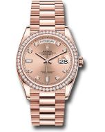  *Pre-Owned* Rolex Everose Gold Day-Date 36 Watch - Diamond Bezel - RosÃ© Diamond Dial - President Bracelet