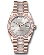  *Pre-Owned* Rolex Everose Gold Day-Date 36 Watch - Diamond Bezel - Silver Dial - Diamond President Bracelet