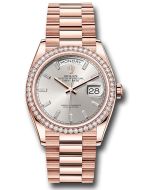  *Pre-Owned* Rolex Everose Gold Day-Date 36 Watch - Diamond Bezel - Silver Dial - President Bracelet