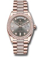  *Pre-Owned* Rolex Everose Gold Day-Date 36 Watch - Diamond Bezel - Slate Diamond Dial - Diamond President Bracelet