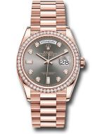  *Pre-Owned* Rolex Everose Gold Day-Date 36 Watch - Diamond Bezel - Slate Diamond Dial - President Bracelet