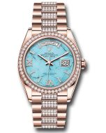  *Pre-Owned* Rolex Everose Gold Day-Date 36 Watch - Diamond Bezel - Turquoise Diamond Index Roman 9 Dial - Diamond President Bracelet