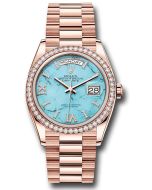  *Pre-Owned* Rolex Everose Gold Day-Date 36 Watch - Diamond Bezel - Turquoise Diamond Index Roman 9 Dial - President Bracelet