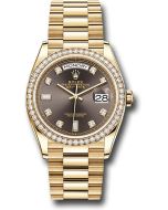 *Pre-Owned* Rolex Yellow Gold Day-Date 36 Watch - Diamond Bezel - Dark Grey Diamond Dial - President Bracelet