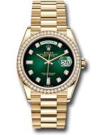 *Pre-Owned* Rolex Yellow Gold Day-Date 36 Watch - Diamond Bezel - Green Ombre´ Diamond Dial - President Bracelet