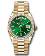  *Pre-Owned* Rolex Yellow Gold Day-Date 36 Watch - Diamond Bezel - Green Dial - President Bracelet