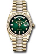 *Pre-Owned* Rolex Yellow Gold Day-Date 36 Watch - Diamond Bezel - Green Ombré Diamond Dial - Diamond President Bracelet