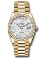  *Pre-Owned* Rolex Yellow Gold Day-Date 36 Watch - Diamond Bezel - White Mother-Of-Pearl Dial - President Bracelet