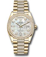  *Pre-Owned* Rolex Yellow Gold Day-Date 36 Watch - Diamond Bezel - White Mother-Of-Pearl Diamond Dial - Diamond President Bracelet