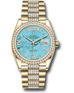  *Pre-Owned* Rolex Yellow Gold Day-Date 36 Watch - Diamond Bezel - Turquoise Diamond Index Roman 9 Dial - Diamond President Bracelet