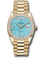  *Pre-Owned* Rolex Yellow Gold Day-Date 36 Watch - Diamond Bezel - Turquoise Diamond Roman Dial - President Bracelet