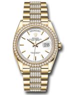  *Pre-Owned* Rolex Yellow Gold Day-Date 36 Watch - Diamond Bezel - White Index Dial - Diamond President Bracelet