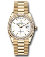 *Pre-Owned* Rolex Yellow Gold Day-Date 36 Watch - Diamond Bezel - White Index Dial - President Bracelet