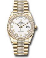  *Pre-Owned* Rolex Yellow Gold Day-Date 36 Watch - Diamond Bezel - White Roman Dial - Diamond President Bracelet