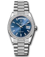 *Pre-Owned* Rolex White Gold Day-Date 36 Watch - Diamond Bezel - Blue Dial - Diamond President Bracelet