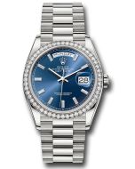*Pre-Owned* Rolex White Gold Day-Date 36 Watch - Diamond Bezel - Blue Dial - President Bracelet