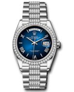 *Pre-Owned* Rolex White Gold Day-Date 36 Watch - Diamond Bezel - Blue Ombré Roman Dial - Diamond President Bracelet