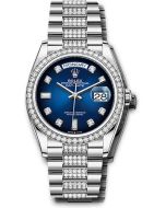  *Pre-Owned* Rolex White Gold Day-Date 36 Watch - Diamond Bezel - Blue OmbrÃ© Diamond Dial - Diamond President Bracelet