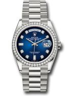  *Pre-Owned* Rolex White Gold Day-Date 36 Watch - Diamond Bezel - Blue OmbreÌ Diamond Dial - President Bracelet
