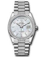 *Pre-Owned* Rolex White Gold Day-Date 36 Watch - Diamond Bezel - White Mother-Of-Pearl Dial - Diamond President Bracelet
