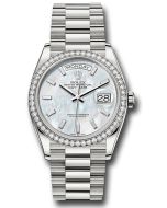  *Pre-Owned* Rolex White Gold Day-Date 36 Watch - Diamond Bezel - White Mother-Of-Pearl Dial - President Bracelet