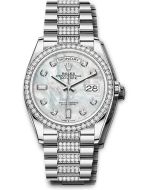  *Pre-Owned* Rolex White Gold Day-Date 36 Watch - Diamond Bezel - White Mother-Of-Pearl Diamond Dial - Diamond President Bracelet
