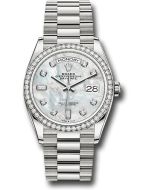  *Pre-Owned* Rolex White Gold Day-Date 36 Watch - Diamond Bezel - Mother-of-Pearl Diamond Dial - President Bracelet