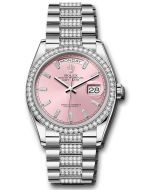  *Pre-Owned* Rolex White Gold Day-Date 36 Watch - Diamond Bezel - Pink Dial - Diamond President Bracelet