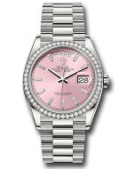  *Pre-Owned* Rolex White Gold Day-Date 36 Watch - Diamond Bezel - Pink Dial - President Bracelet