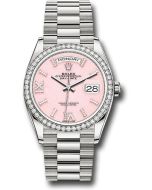*Pre-Owned* Rolex White Gold Day-Date 36 Watch - Diamond Bezel - Pink Opal Diamond Hour Marker Dial - President Bracelet