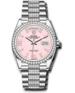  *Pre-Owned* Rolex White Gold Day-Date 36 Watch - Diamond Bezel - Pink Opal Diamond Index Roman 9 Dial - Diamond President Bracelet