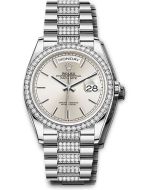 *Pre-Owned* Rolex White Gold Day-Date 36 Watch - Diamond Bezel - Silver Index Dial - Diamond President Bracelet