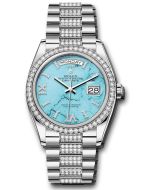  *Pre-Owned* Rolex White Gold Day-Date 36 Watch - Diamond Bezel - Turquoise Diamond Index Roman 9 Dial - Diamond President Bracelet