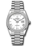  *Pre-Owned* Rolex White Gold Day-Date 36 Watch - Diamond Bezel - White Roman Dial - Diamond President Bracelet