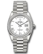 *Pre-Owned* Rolex White Gold Day-Date 36 Watch - Diamond Bezel - White Roman Dial - President Bracelet