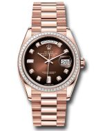 *Pre-Owned* Rolex Everose Gold Day-Date 36 Watch - Diamond Bezel - Brown OmbreÌ Diamond Dial - President Bracelet